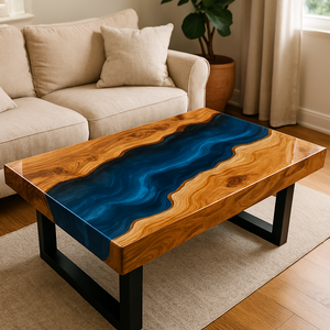 Table de salon en résine, plateau de table rectangulaire en résine artisanale exclusive, plateau de table rectangulaire en résine époxy de qualité supérieure pour hôtels - Product Image 2