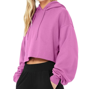 High Quality Custom Logo Cotton Womens Crop Top Hoodies Oversized Heavy Weight Sweatshirts Workout Gym Hoodies - Product Image 3