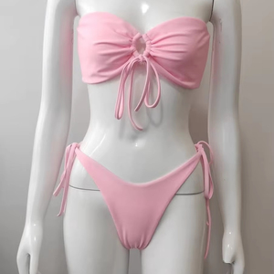 Conjunto de Bikini personalizado de alta calidad Unisex, 2 piezas, logotipo breve de baño, cinturón de patrón sólido, decoración hecha de Spandex/ropa de playa de nailon - Product Image 1