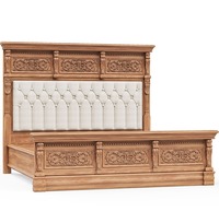 Cadre de lit King Size de luxe, style moderne du milieu du siècle, en teck massif sculpté à la main, avec tête de lit capitonnée, écologique et confortable