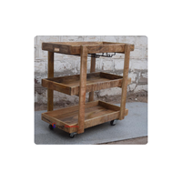 Chariot-bar rustique en bois de style ancien, design moderne, en bois de manguier avec roulettes, multifonctionnel pour usage intérieur (cuisine, salle de bain, parc)