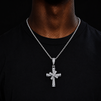 Drehbarer Kreuzanhänger Halskette aus Messing mit Zirkonia Mikro-Pavé Iced Out Hip-Hop Christlicher Schmuck für Herren Geringe Mindestbestellmenge