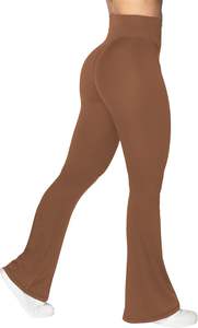 Pantalones acampanados lisos de alta calidad 2024 para mujer, pantalones acampanados anchos de Color marrón transpirables para mujer - Product Image 4