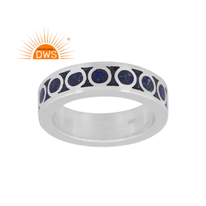 Bague ajustable en argent sterling fin avec pierres précieuses lapis lazuli naturelles, fabrication de bijoux - Product Image 1
