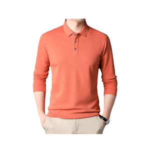 Polo surdimensionné en gros de haute qualité pour hommes à manches longues avec boutons vintage tissu tricoté respirant - Product Image 3
