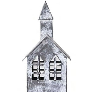 Lanterne porte-bougie rustique en bronze en forme de maison avec découpes multiples pour fenêtres, décoration primitive de ferme, support pour bougie chauffe-plat - Product Image 1