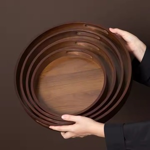 Bandeja redonda de madera para servir para cocina y comedor, bandeja decorativa hecha a mano para té, aperitivos, café y uso de exhibición de Mesa para el hogar - Product Image 5