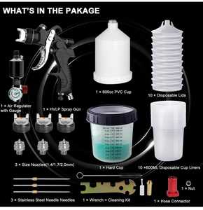 HVLP Air <b>Spray</b> Gun <b>Set</b> Gravity Feed Paint Sprayer with Air Regulator Cups for Automotive Furniture Painting - Product Image 3