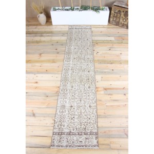 Tapis turc, tapis de couloir 2,1x10,3 pieds, tapis marron à motifs floraux - Product Image 1