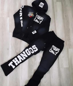 Stylish Vintage Acid Wash Embroidered Flared Sweatsuit Set 100% Cotton Eco-friendly Printed Winter Hoodie Sweatpants - Product Image 3