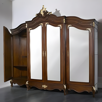 Armoire moderne en teck massif, fabriquée à la main, avec miroir et portes sculptées, pour appartement, hôtel, maison.