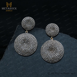 Champagne Pave-pendientes de plata de ley 925 con doble disco, joyería hecha a mano, oro de 14 quilates - Product Image 3