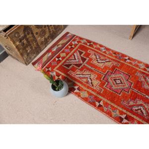 Vintage Turkish Rug, 2.5x10.2 ft Herki Rug, <b>Red</b> <b>Runner</b> Floral Rug - Product Image 4
