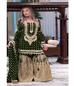 Tenue ethnique de créateur pour femmes élégantes traditionnelles Faux Georgette Top Plazzo Dupatta Set pour les fêtes de Festivals-Indien pakistanais - Product Image 3