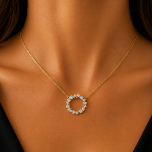 Mixed Shape Lab Grown Diamond Circle <b>Pendant</b> Necklace 14K 18K <b>Solid</b> <b>Gold</b> DEF VVS CVD Fine Luxury Jewelry For Anniversary Gifts - Product Image 2