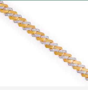 Bracelet à maillons en or jaune et or blanc bicolore avec accents de diamants en moissanite, bracelet hip-hop - Product Image 3