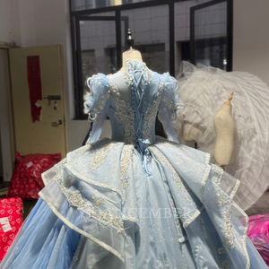 Vestidos de Noche Largos para Mujer XS218 Princess con Cuello Alto, Cordones, Cuentas, Cristales y Cintura Natural - Product Image 6