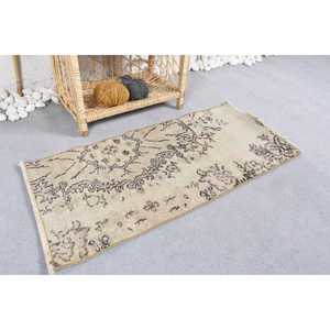 พรมตุรกีขนาดเล็ก 1.5x3.2 ฟุต สีเบจดำลายพรางวินเทจ ทำจากขนสัตว์ - Product Image 2