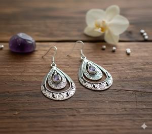 Pendientes colgantes finos de Plata de Ley 925 hechos a mano, joyería especial de boda de Jade púrpura, venta al por mayor a granel de proveedores - Product Image 3