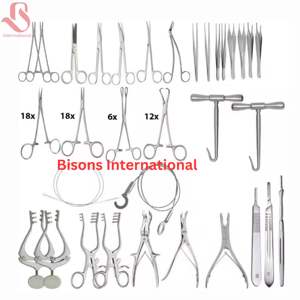 ชุดเครื่องมือผ่าตัดผ่ากะโหลกศีรษะสำหรับเนื้องอกสมอง ไบซอนส์ อินเตอร์เนชั่นแนล ขายส่ง 91 ชิ้น ผลิตจากสแตนเลส 316L ได้รับมาตรฐาน CE - Product Image 1