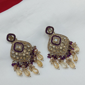 Boucles d'oreilles pendantes plaquées or à la mode avec pierres de cristal scintillantes et perles parfaites pour les femmes et les filles - Product Image 2