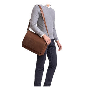 Unisex XL Genuine Leather Vintage Cross-Body Tote <b>Bag</b> Solid Pattern Zipper Closure 1-1.9L Capacity Portable <b>Laptop</b> <b>Bag</b> - Product Image 1