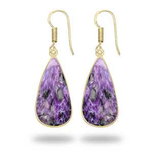 Pendientes de Charoita 100% Natural, Joyería de Moda, Regalo para Mujer, Pendientes Chapados en Oro, Charoita Natural de Alta Calidad - Product Image 4