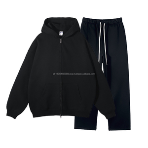 Men Double Zip Up Hoodie Custom 350gsm Freece Rhinestone Sweatpants 2 PCS Set Man Fashion Streetwear Sets Plus Size Tracksuit - Product Image 3