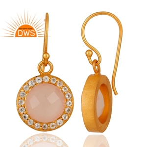 Pendientes colgantes de piedras preciosas de topacio blanco y Calcedonia Rosa natural esterlina superventas, fabricante de joyería personalizada - Product Image 3