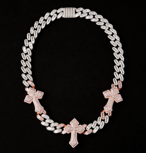 Collar de eslabones cubanos de diamantes redondos y Baguette de lujo con colgantes cruzados, collar elegante helado, collar de moda para hombres - Product Image 2