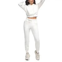 Conjunto Deportivo de 2 Piezas para Mujer, Sudadera Corta con Capucha, Estilo Informal, para Invierno, con Logotipo Personalizado, Ajuste Regular, Ropa de Gimnasio