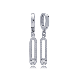 Pendientes colgantes de aro de 12 mm con piedra natal de Zirconia de abril, joyería de plata de ley 925 turca al por mayor - Product Image 3
