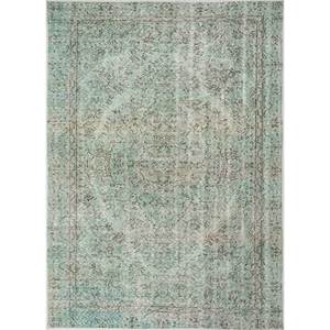 Tapis en laine bleu vintage noué à la main, motif médaillon rectangulaire pour salon ou couloir - Pae-67(Fr) - Product Image 1