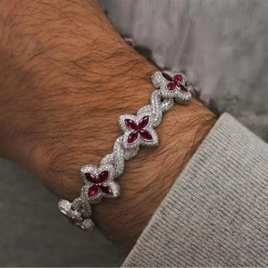 Pulsera de Lujo con Eslabones de Flores de Moissanita, Plata 925, Diseño Floral con Aspecto de Diamante, Pulsera Elegante para Mujer - Product Image 1