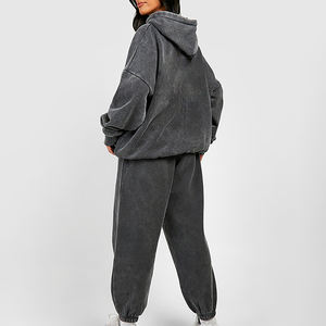 Survêtement personnalisé de qualité supérieure empilé à l'acide 100% coton vente en gros Ensemble de jogging pour femmes tenue deux pièces - Product Image 2