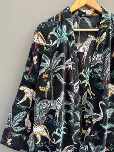 Luxe unisexe velours Kimono veste Boho réversible motif Animal doux imprimé grande taille Maxi boutonné respirant maison été - Product Image 2