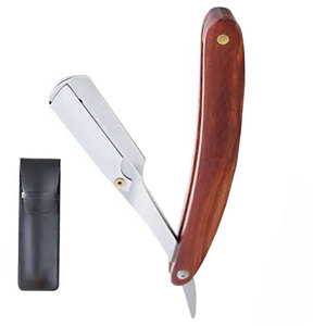 Rasoirs de coiffeur de qualité supérieure manche en bois rasoir de rasage en acier inoxydable à bord droit avec pochette en cuir - Product Image 1