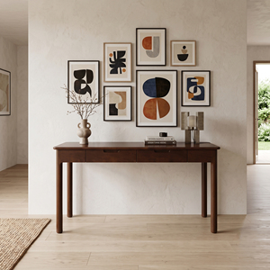 Console moderne en bois de chêne naturel, couleur noyer, avec tiroirs, style minimaliste, pour entrée ou salon, garantie 3 ans, pieds solides - Product Image 4