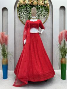 OEM Ethnique Lehenga Jeu Semi Cousu Faux Georgette avec Micro Doublure Paillettes et Fil de Travail Fournisseur en Gros - Product Image 3