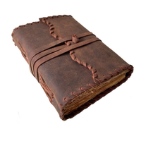 Journal relié en cuir souple brun vintage avec fermeture à boucle antique, fait à la main, cadeau, carnet, papier à bords festonnés, reliure cousue