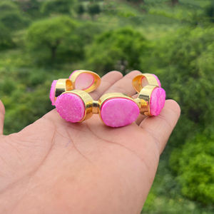 Natural <b>crystal</b> pink agate sugar druzy open cuff <b>bracelet</b> 18k gold plated chunky statement jewelry multi stone bangle <b>bracelet</b> - Product Image 3