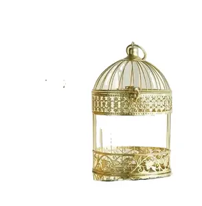 Кормушки для птиц, металлический позолоченный цвет с подвесным украшением, новый дизайн, милая современная форма клетки, кормушка для кормления птиц, ванночка