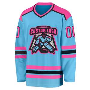 Retro Sky Blue Pink Men's Ice Hockey Jersey Full Sublimation Breathable Mesh Private <b>Label</b> Athletic Club Uniform Custom Color - Product Image 2