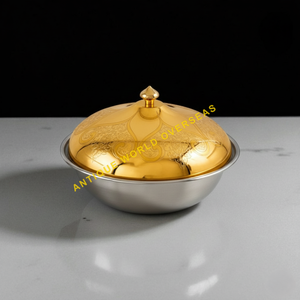 Luxury Durable Non-Stick Stainless Steel Hot Pot Gold Filigree Lid Insulated Food Warmer Casserole Premium Table Serving Bowl - Product Image 1