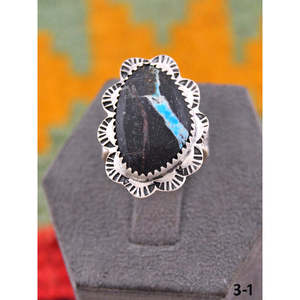 Southwest Handmade Black Jack Turquoise & Rose Gold Plated Sterling Silver <b>Adjustable</b> <b>Ring</b> Bezel & Invisible Setting Gift - Product Image 3