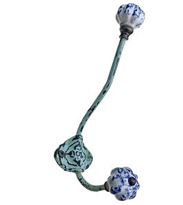 Perchero para abrigos y sombreros de hierro fundido Shabby Chic Lavado verde claro con perillas de cerámica Estilo de diseño rústico Hecho de latón-CIH 198 - Product Image 4