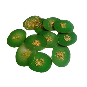 Round <b>Green</b> Resin with Gold Combination Table <b>Coaster</b> and Mats with Two Color Natural Shade - Product Image 2