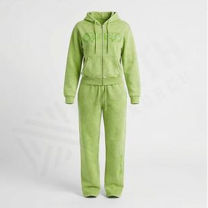 Wholesale Acid Wash <b>Womens</b> <b>Fleece</b> Sports Zipper Tracksuit Sweat Suit Custom Hoodies <b>Jogger</b> Sets Embroidery Premium Gym - Product Image 1