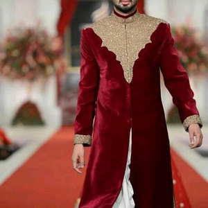 2023 Elegant Embroidery Sherwani with Matching Shoes Plus Size and Breathable Design for Wedding/Party-Wear New Arrival - Product Image 1