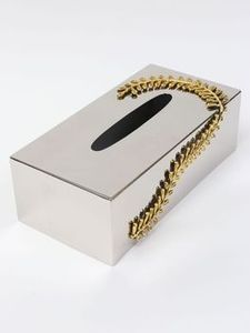 <b>Gold</b> Plated Napkin <b>Paper</b> Box in Metal with Simple Rectangular Design Perfect for Tabletop Use - Product Image 6